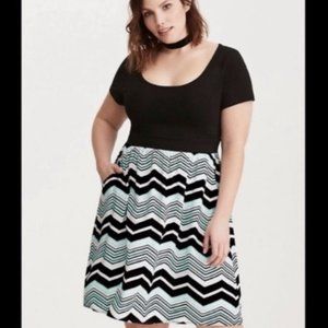 Torrid Knit to Woven Chevron Skater Dress 2 2x EUC